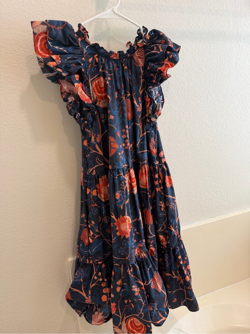 Ulla johnson Navy Floral Ruffle-Sleeve Dress size 4